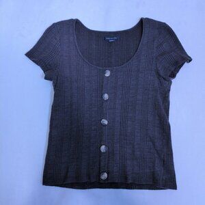 American Eagle Gray‎ Ribbed Button-Front Tee S
